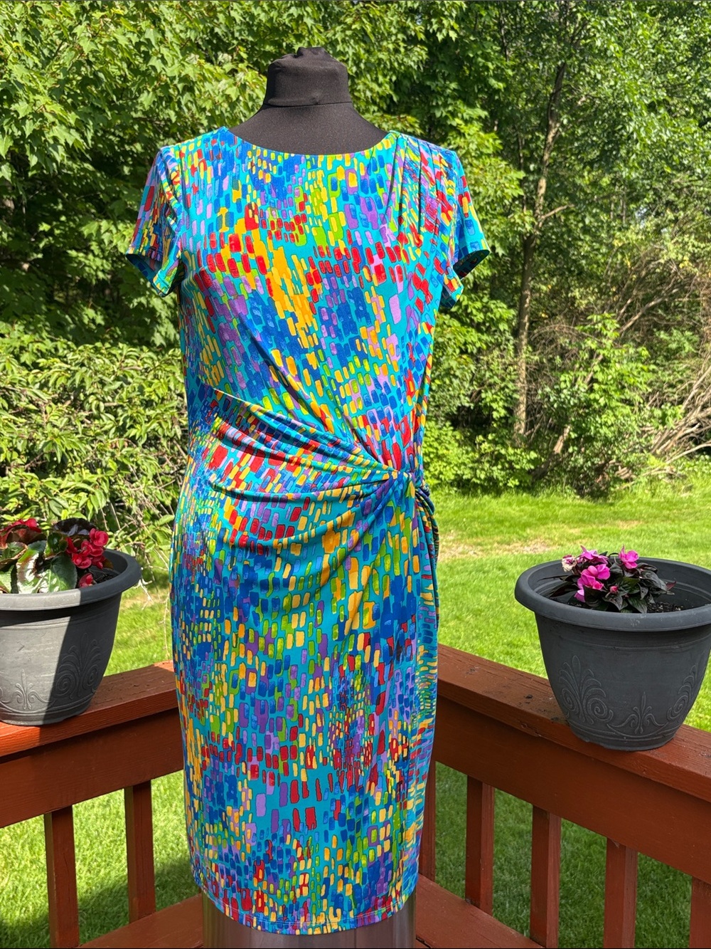 NWOT Ellen Tracy Teal colorful dress